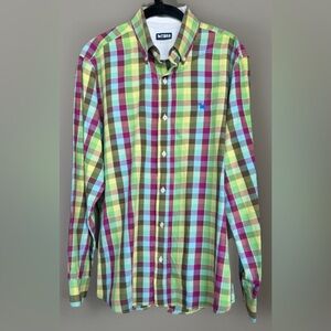 Toro Button Down Long Sleeve Cotton Shirt Green/Blue/Purple/Yellow Plaid Large